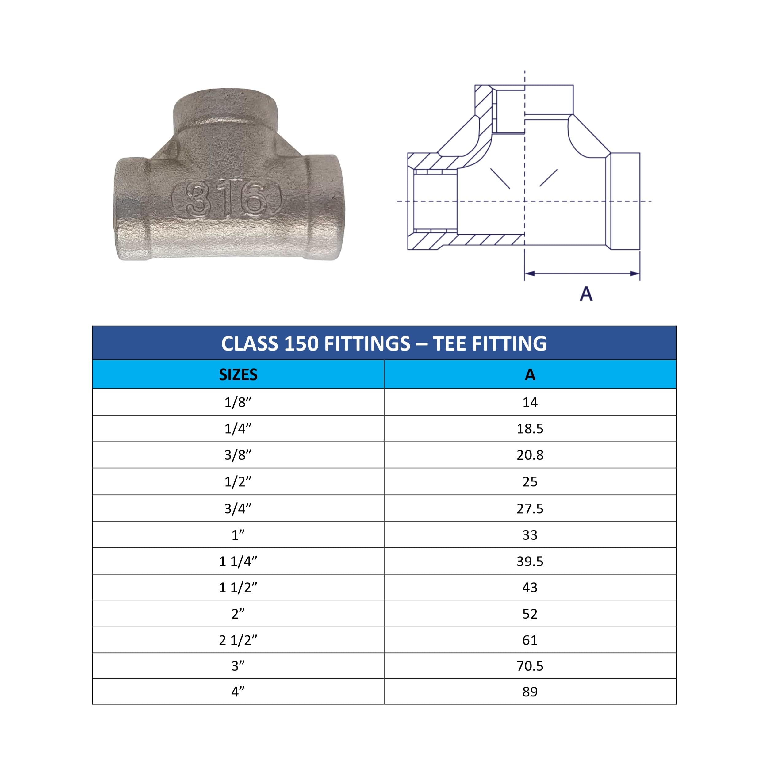 Amazon.com : AF Hydro Stainless Steel SS316 Tee Pipe Fitting, 1/2